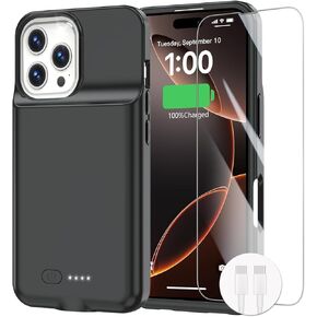 حافظة بطارية GIN FOXI لهاتف iPhone 16 Pro، حافظة شحن 8500 مللي أمبير قابلة لإعادة الشحن، حافظة نحيفة للغاية وخفيفة الوزن بقدرة 15 وات، صندوق عصير TPU مضاد للسقوط لهاتف iPhone 16 Pro (6.3 بوصات) أسود in Kuwait