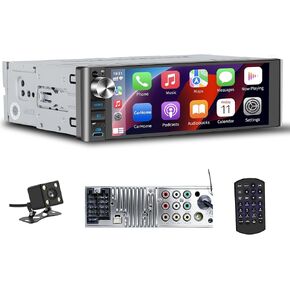 ستيريو سيارة LSLYA أحادي الدين مع Apple CarPlay وAndroid Auto اللاسلكي - خرج 240 وات، 2 منافذ مضخم صوت، 4 قنوات RCA، USB، بلوتوث، SWC، دعم الكاميرا الأمامية والنسخ الاحتياطي - حجم DIN فردي قياسي in Kuwait