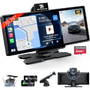 شاشة TECXERLLON المحمولة Apple CarPlay مقاس 10.26 بوصة للسيارة، وتشغيل السيارة اللاسلكية وAndroid Auto، وكاميرا داش 4K وكاميرا احتياطية 1080 بكسل، وOTA، ونظام تحديد المواقع العالمي (GPS)، والتحكم الصوتي، ووصلة المرآة in Kuwait