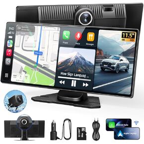 11.5" Wireless Apple CarPlay Screen for Car, Portable Car Play & Android Auto Touch Screen Car Stereo with App Control, 4K Dash Cam 1080P Backup Camera, GPS, Voice Control, Mirror Link FM All Vehicles in Saudi Arabia