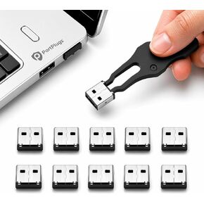 PortPlugs USB-A Port Blocker 10 Pack مع مفتاح، نظام قفل ثنائي النقاط، أقفال معدنية من سبائك الزنك تمنع الوصول غير المصرح به وسرقة البيانات، أمان عالي لأجهزة الكمبيوتر المحمولة وأجهزة الكمبيوتر المكتبية ومحطات العمل، أسود in Kuwait