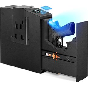 Biometric Gun Safe for Handgun, 0.1 Seconds Quick Access Auto Sliding Door Slider Pistol Safe, Fingerprint Bedside Nightstand Wall Gun Safe Mounted Lock Case, for Home Bed Side Desk Office in Saudi Arabia