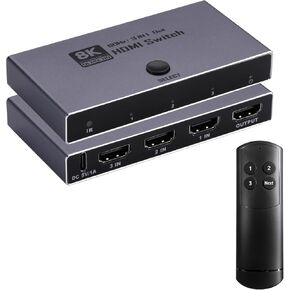 2026 ترقية 8K HDMI 2.1 Switch، HDMI 2.1 Switcher 3 In 1 Out يدعم CEC 8K@60 هرتز، 4K@240 هرتز، 1080P@480 هرتز HDCP 2.3 HDR Dolby Atmos VRR متوافق مع مشغل PS5 Xbox Blu-Ray مع وحدة تحكم عن بعد بالأشعة تحت الحمراء in Kuwait