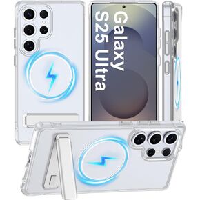 For Samsung Galaxy S25 Ultra Case with Stand MagSafe Crystal Clear Magnetic Protective Android Phone Case, Slim Drop Protection, Built-in Kickstand for Galaxy S25 Ultra 5G Transparent Cover Phonecase in Saudi Arabia