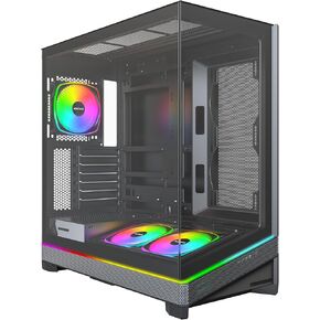 حافظة MONTECH Sky 3 ATX PC، زجاج بانورامي، تدفق هواء قابل للتعديل، تصميم شخصي، دعم مشعاع 360 مم، مراوح ARGB PWM 3 × 120 مم مثبتة مسبقًا، تصميم مدمج لوحدة معالجة الرسومات من الجيل التالي، أسود (SKY3B) in Kuwait