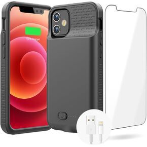 حافظة بطارية GIN FOXI لهاتف iPhone 12/12Pro، حافظة شحن بطارية نحيفة للغاية بقدرة 7000 مللي أمبير في الساعة قابلة لإعادة الشحن ومضادة للسقوط، غطاء شاحن ممتد لهاتف iPhone 12Pro Max/12/12 Pro، أسود in Kuwait