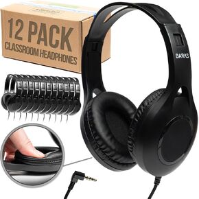 سماعات Barks Rugged Classroom (12 حزمة) - سماعات رأس كبيرة التحمل للطلاب من مرحلة الروضة إلى الصف الثاني عشر - تصميم متين، سلك خالٍ من التشابك، مريح، سهل التنظيف، مثالي للاستماع والتعلم in Kuwait