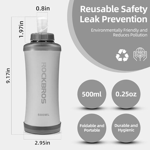 ROCKBROS 18oz/500ml Soft Flask Water Bottle Running Water Bottle with Travel Bite Valve Drinking Design for Camping Hiking Cycling,Lightweight,Leak-Proof, Foldable,Portable Blue in Saudi Arabia