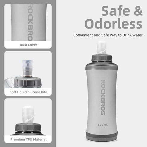 ROCKBROS 18oz/500ml Soft Flask Water Bottle Running Water Bottle with Travel Bite Valve Drinking Design for Camping Hiking Cycling,Lightweight,Leak-Proof, Foldable,Portable Blue in Saudi Arabia