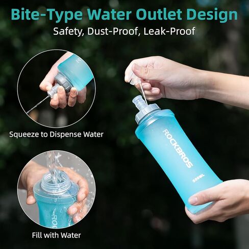 ROCKBROS 18oz/500ml Soft Flask Water Bottle Running Water Bottle with Travel Bite Valve Drinking Design for Camping Hiking Cycling,Lightweight,Leak-Proof, Foldable,Portable Blue in Saudi Arabia