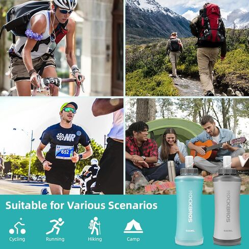 ROCKBROS 18oz/500ml Soft Flask Water Bottle Running Water Bottle with Travel Bite Valve Drinking Design for Camping Hiking Cycling,Lightweight,Leak-Proof, Foldable,Portable Blue in Saudi Arabia
