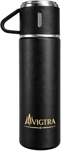 500ml Stainless Steel Vacuum Insulated Water Bottle Gift Set, 1 Bottle with 3 Cups, Double Wall Insulated Bottle for Hot & Cold Drinks Travel, Camping (BLACK) in Saudi Arabia