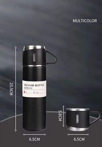 500ml Stainless Steel Vacuum Insulated Water Bottle Gift Set, 1 Bottle with 3 Cups, Double Wall Insulated Bottle for Hot & Cold Drinks Travel, Camping (BLACK) in Saudi Arabia