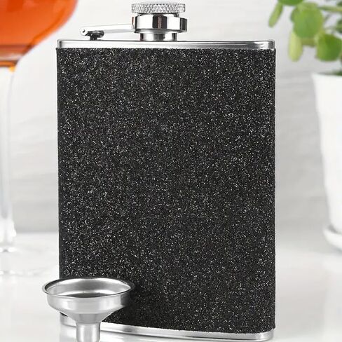 1 PC 8 oz Portable Stainless Steel Leather Flask - Unisex Multi-Functional Flask for Outdoor Activities, Travel, Camping, Parties - Perfect for Alcohol and Beverages (3.74 * 5.51 Inch) Black in Saudi Arabia