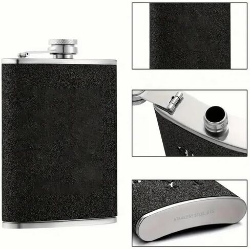 1 PC 8 oz Portable Stainless Steel Leather Flask - Unisex Multi-Functional Flask for Outdoor Activities, Travel, Camping, Parties - Perfect for Alcohol and Beverages (3.74 * 5.51 Inch) Black in Saudi Arabia