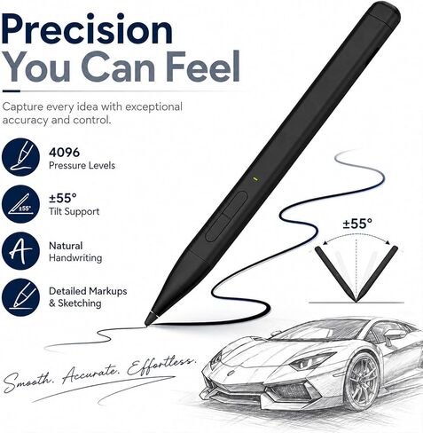 قلم HATOKU Stylus لـ Microsoft Surface: قلم نحيف مع بطارية طويلة 60 ساعة - حساسية ضغط 4096 - شحن سريع 40 دقيقة MPP2.0 قلم نشط لـ Surface Pro 11 10 X Laptop Studio Business تدوين الملاحظات in Kuwait