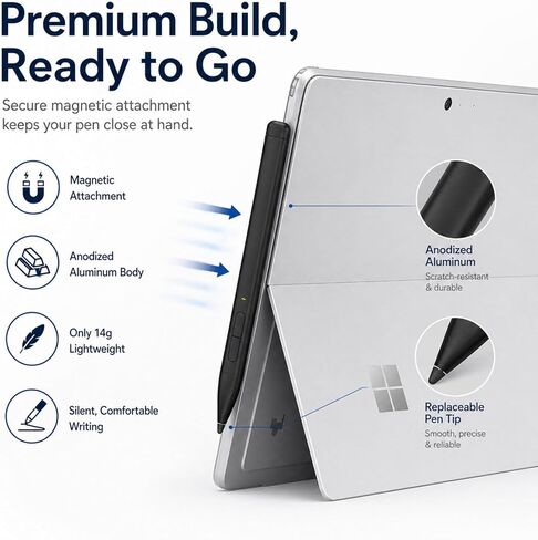قلم HATOKU Stylus لـ Microsoft Surface: قلم نحيف مع بطارية طويلة 60 ساعة - حساسية ضغط 4096 - شحن سريع 40 دقيقة MPP2.0 قلم نشط لـ Surface Pro 11 10 X Laptop Studio Business تدوين الملاحظات in Kuwait