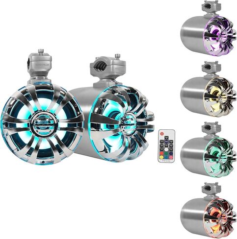 Rockville WB65KLED 600W Peak/300W RMS Marine Wakeboard Tower Speakers Pair, 6.5", Built-in LED Lights, 360 Degree Swivel, Waterproof, 4 Ohm, for Boats, Jeeps, and ATVs, 4-Piece in Saudi Arabia