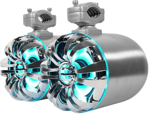 Rockville WB65KLED 600W Peak/300W RMS Marine Wakeboard Tower Speakers Pair, 6.5", Built-in LED Lights, 360 Degree Swivel, Waterproof, 4 Ohm, for Boats, Jeeps, and ATVs, 4-Piece in Saudi Arabia
