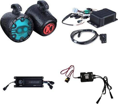 Memphis UTV Audio Bundle SMCHLA App Radio, MX63PS 6.5" A.T.A.C Black Bar Mount Speakers, MX400.4 4-Ch Marine Amp RGB IP66 Bundle in Saudi Arabia