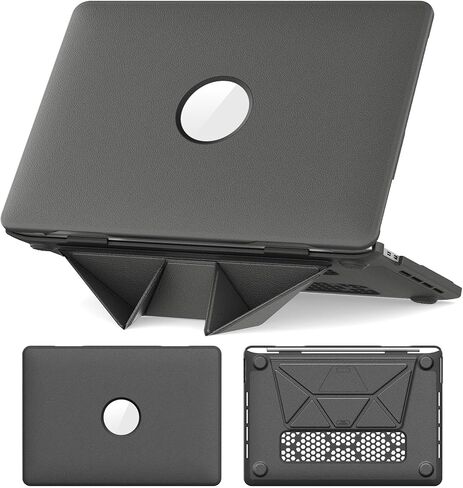 Laptop Case for MacBook Pro 13 2018/2020/2022(A2338 M1/M2 A2289 A2251 A2159 A1989 A1706 A1708),Premium Leather + PC Hard Slim Clip on Cover Case Full Protection Shell W Magnetic Stand,Black in Saudi Arabia