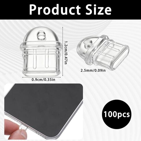 100 Pcs Clear Type C Dust Plug, Silicone Anti-Dust Charging Port Protector with Cleaning Tool for Electronic Devices in Kuwait