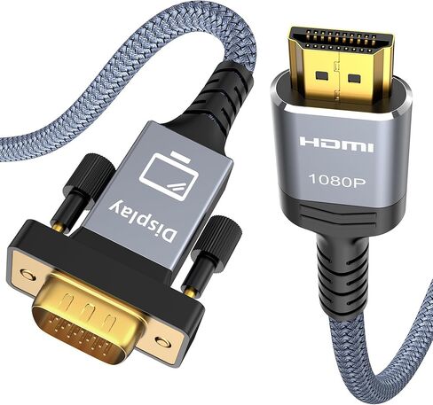 محول Capshi HDMI إلى VGA Male 1080P، كابل 6 أقدام محول فيديو عالي التوافق لأجهزة الكمبيوتر المحمول والكمبيوتر الشخصي والشاشة وجهاز العرض [غلاف من الألومنيوم، مضفر من النايلون] in Kuwait