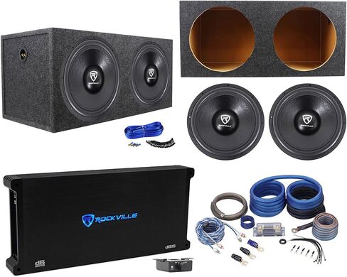 Rockville W15K6D2 V2 Bundle: (2) 15" 4000-Watt Peak/1000-Watt RMS Dual 2-Ohm Car Subwoofers, Dual 15" MDF Sealed Sub Box, Sub Box Installation kit, db16 Mono 2-Ohm Amplifier, Amp Wiring Kit, 6-Items in Saudi Arabia
