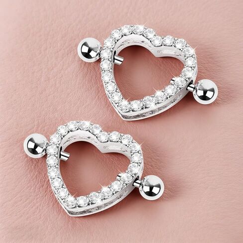 CrazyPiercing 2 قطعة جوهرة شفافة مرصوفة على شكل قلب الحلمة الدائرية 14GA بطول 7/8 بوصة in Kuwait