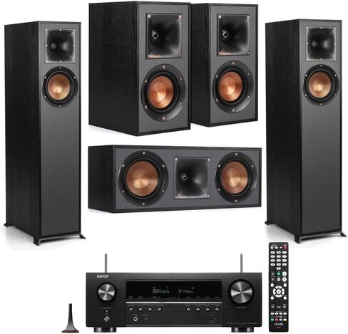 Klipsch 2 Pack R-610F Floorstanding Home Speaker - Bundle with -41M Bookshelf Speakers, 52C Center Channel Home Speaker, Denon AVR-S670H 75W 5.- 8K Network AV Receiver in Saudi Arabia