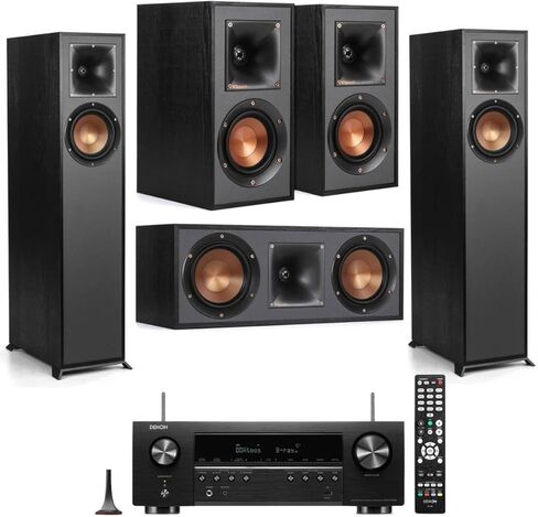 Klipsch 2 Pack R-610F Floorstanding Home Speaker - Bundle with -41M Bookshelf Speakers, 52C Center Channel Home Speaker, Denon AVR-S670H 75W 5.- 8K Network AV Receiver in Saudi Arabia