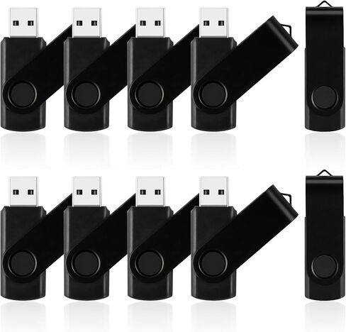 16GB Flash Drive 10 Pack, Black Thumb Drives Swivel USB Stick Flashdrive for Computer, USB 2.0 Memory Stick Jump Drive Pendrive with LED Indicator, Zip Drives for Data Storage Backup with 10 Lanyards in Saudi Arabia