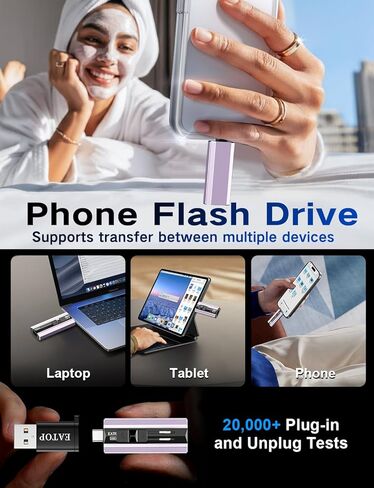 EATOP 256GB Dual Interface Flash Drive, No App Required, Portable USB Storage Memory Stick for iPhone, iPad, Android, PC & Mac – Easily Stores Photos, Videos & Files (Lavender Purple) in Saudi Arabia