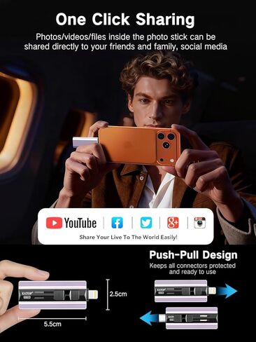 EATOP 256GB Dual Interface Flash Drive, No App Required, Portable USB Storage Memory Stick for iPhone, iPad, Android, PC & Mac – Easily Stores Photos, Videos & Files (Lavender Purple) in Saudi Arabia