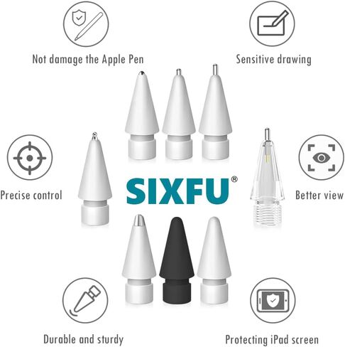 8 أنماط من SIXFU نصائح لقلم Apple Pencil، نصائح متينة متعددة لنصائح Apple Pencil Pro لقلم Apple/USB-C/الجيل الأول/الثاني، ملحقات متوافقة مع نصائح قلم iPad in Kuwait