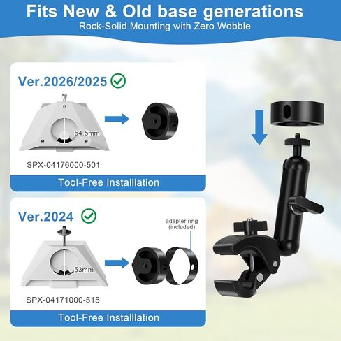 Starlink Mini Clamp Mount، 2 في 1 حامل المشبك عالي التحمل لقارب RV، مشبك عمود عالمي متوافق مع محول أنابيب Starlink Mini 2024-2026 لرف السقف / اليخت / العربة / الشرفة in Kuwait