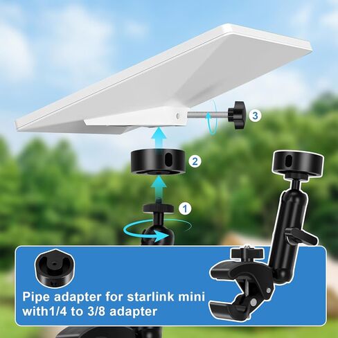 Starlink Mini Clamp Mount، 2 في 1 حامل المشبك عالي التحمل لقارب RV، مشبك عمود عالمي متوافق مع محول أنابيب Starlink Mini 2024-2026 لرف السقف / اليخت / العربة / الشرفة in Kuwait