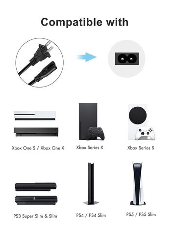 سلك طاقة TPLTECH بطول 8 أقدام وشقين لسلسلة Xbox S/X، وXbox One S/X، وPS5، وPS4، وتلفزيون Samsung، وطابعة HP in Kuwait