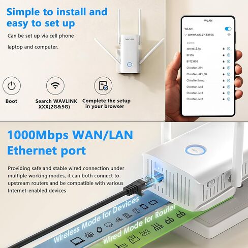 موسع واي فاي WAVLINK AX3000 - معزز موسع واي فاي 6 للإنترنت مع 5 هوائيات عالية الكسب وتكوين الشعاع، تغطية منزلية كاملة مزدوجة النطاق، منفذ جيجابت، وضع مكرر/AP/جهاز التوجيه in Saudi Arabia