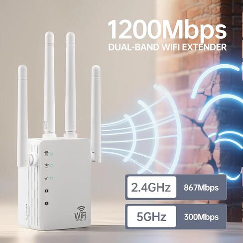 WiFi Extender，WiFi Extenders Signal Booster - WiFi Repeater with 12880 Sq.ft Coverage 105 Devices，with 1200Mbps Dual - Band 2.4G&5G，1-Tap Setup，Supports Ethernet Port,Faster Speed in Saudi Arabia