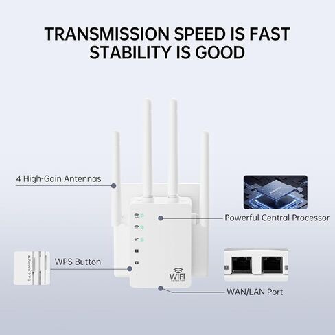 WiFi Extender，WiFi Extenders Signal Booster - WiFi Repeater with 12880 Sq.ft Coverage 105 Devices，with 1200Mbps Dual - Band 2.4G&5G，1-Tap Setup，Supports Ethernet Port,Faster Speed in Saudi Arabia