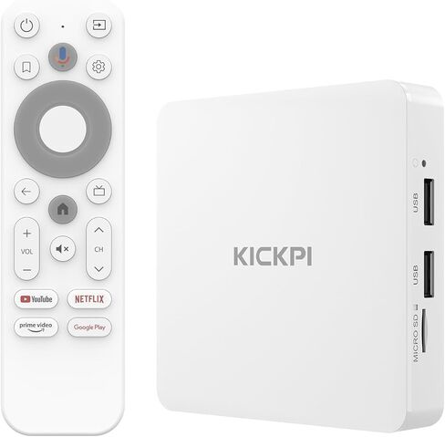 KP1 Android TV Box 12.0 جهاز بث 4K معتمد من Google مع بحث صوتي، ذاكرة الوصول العشوائي 2 جيجا، 32 جيجا ذاكرة الوصول العشوائي، صوت دولبي، بلوتوث 5.0 كروم كاست مدمج، تحكم ذكي بالمنزل (أبيض) in Kuwait