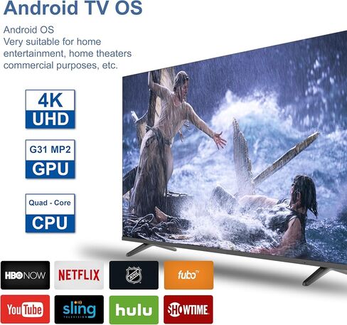 2026 Android TV Box 4K Ultra HD، 4GB RAM 32GB ROM، وحدة معالجة مركزية رباعية النواة G31 GPU، Dual WiFi BT5.0 HDMI 2.0 USB 2.0 مشغل وسائط in Saudi Arabia