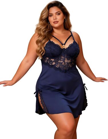 ohyeah Women Lace Modal Pajamas Nightgowns Babydoll Lingerie Dress V-Neck Full Slip Babydoll Nightgown S-2XL in Saudi Arabia