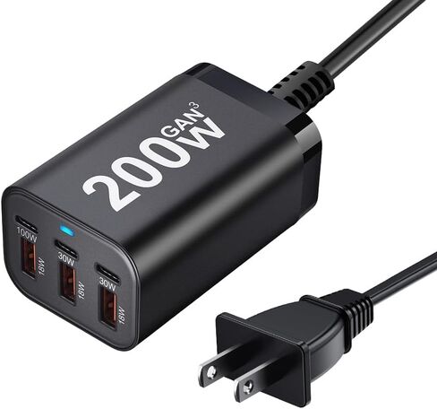 كتلة شحن USB C بقوة 200 وات، 6 منافذ PD 100 وات 65 وات 45 وات شاحن GaN، محور محطة شحن سريع متعدد المنافذ لأجهزة متعددة، ماك بوك، آيباد، آيفون، كمبيوتر محمول HP DELL، هاتف خلوي Galaxy Android in Saudi Arabia
