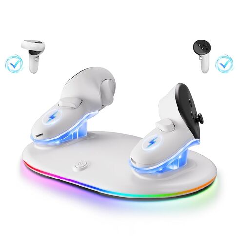 Compact Charging Dock for Meta Quest 3/3s/2 Controllers with RGB Light, VR Accessories Display Stand & Wireless Charging Station for Oculus Controllers with Rechargeable Batteries (2100mAh*2) in Kuwait