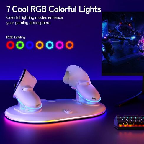 Compact Charging Dock for Meta Quest 3/3s/2 Controllers with RGB Light, VR Accessories Display Stand & Wireless Charging Station for Oculus Controllers with Rechargeable Batteries (2100mAh*2) in Kuwait
