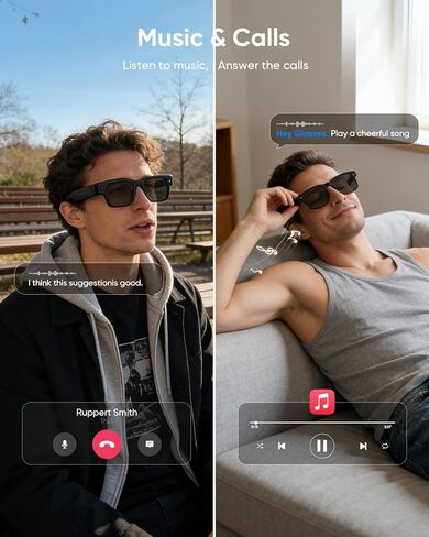 CJkao Smart Glasses with Camera, HD Camera Glasses, Video Recording, Voice Assistant Control Bluetooth Music ai Glasses for Teenager Men Women (G2-Black) in Saudi Arabia
