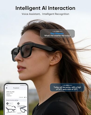 CJkao Smart Glasses with Camera, HD Camera Glasses, Video Recording, Voice Assistant Control Bluetooth Music ai Glasses for Teenager Men Women (G2-Black) in Saudi Arabia