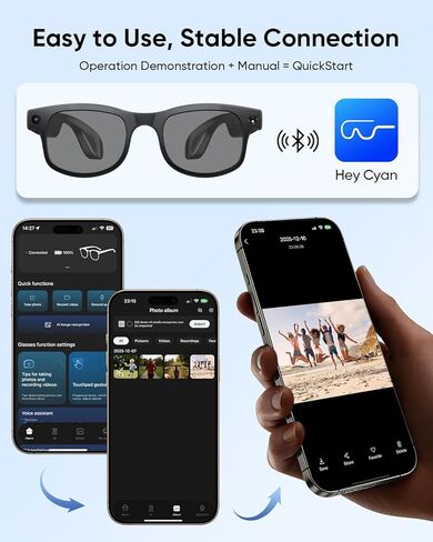 CJkao Smart Glasses with Camera, HD Camera Glasses, Video Recording, Voice Assistant Control Bluetooth Music ai Glasses for Teenager Men Women (G2-Black) in Saudi Arabia